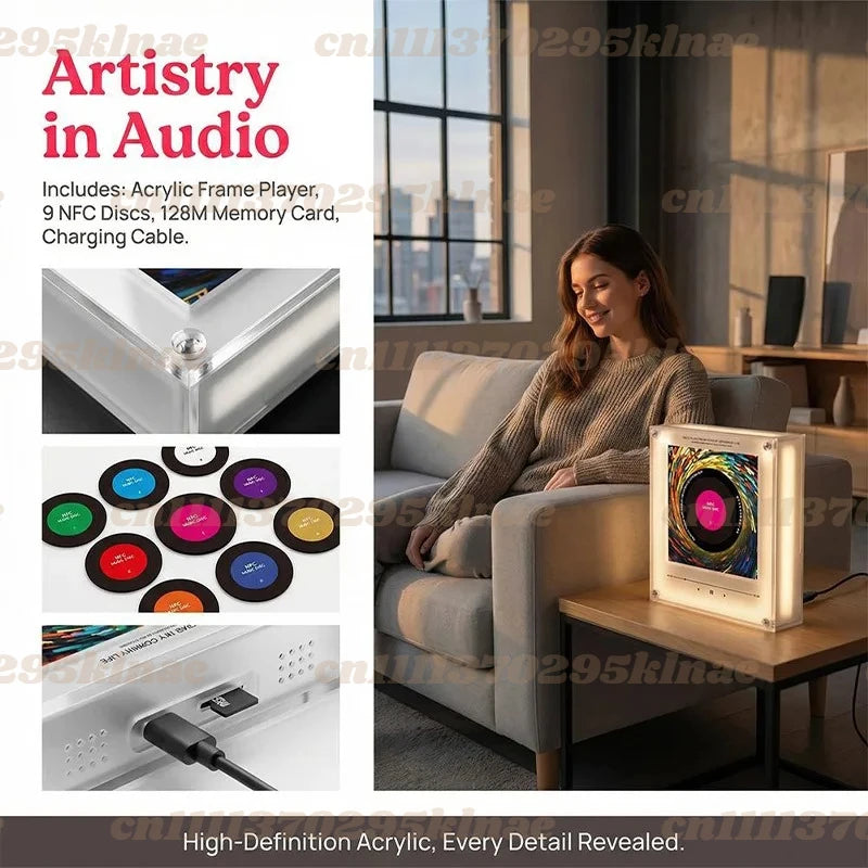 New NFC Sensing Music Player Magnetic Night Light Refrigerator Sticker DIY Acrylic Album Cover Creative Ornament Custom Speaker
